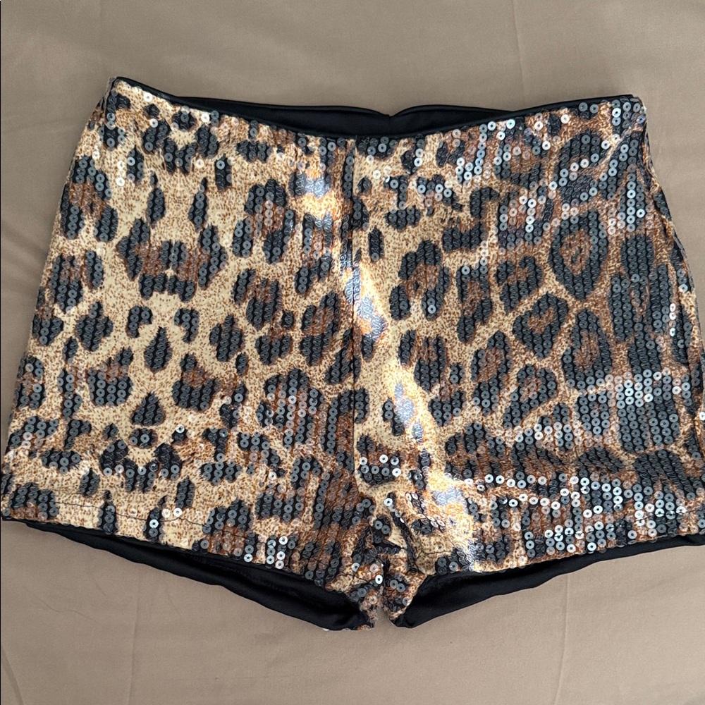 Glamorous Leopard Sequin High Waist Shorts